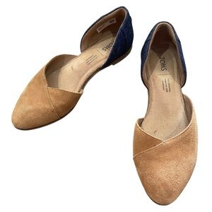 TOMS Julie D’Orsay Flats Tan Navy Suede Feel Size 6 Shoes